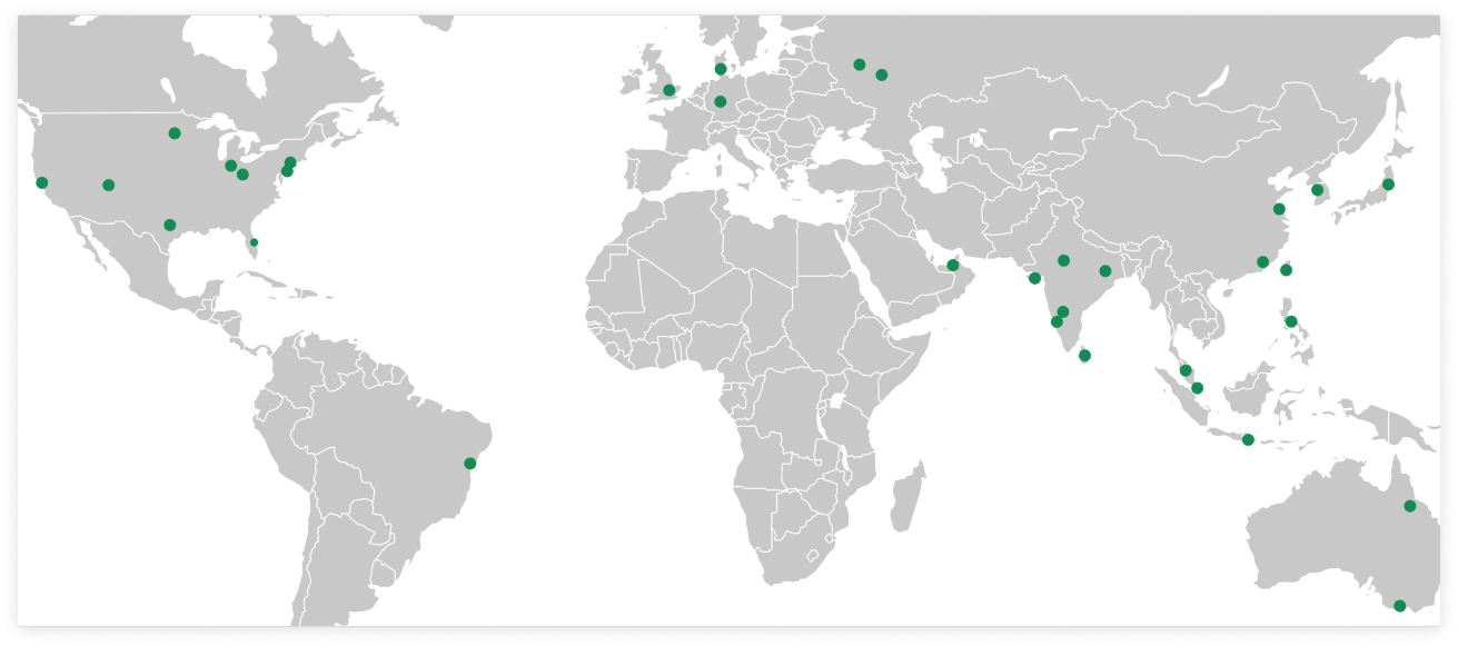 Global map of the Wiley offices throughout the world