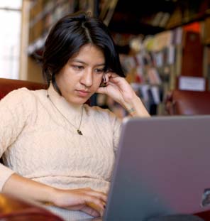 woman staring at laptop 