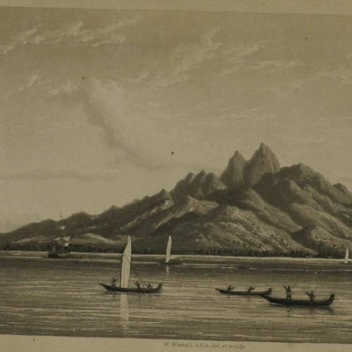 A drawing of a whaling village between 1833 and 1836